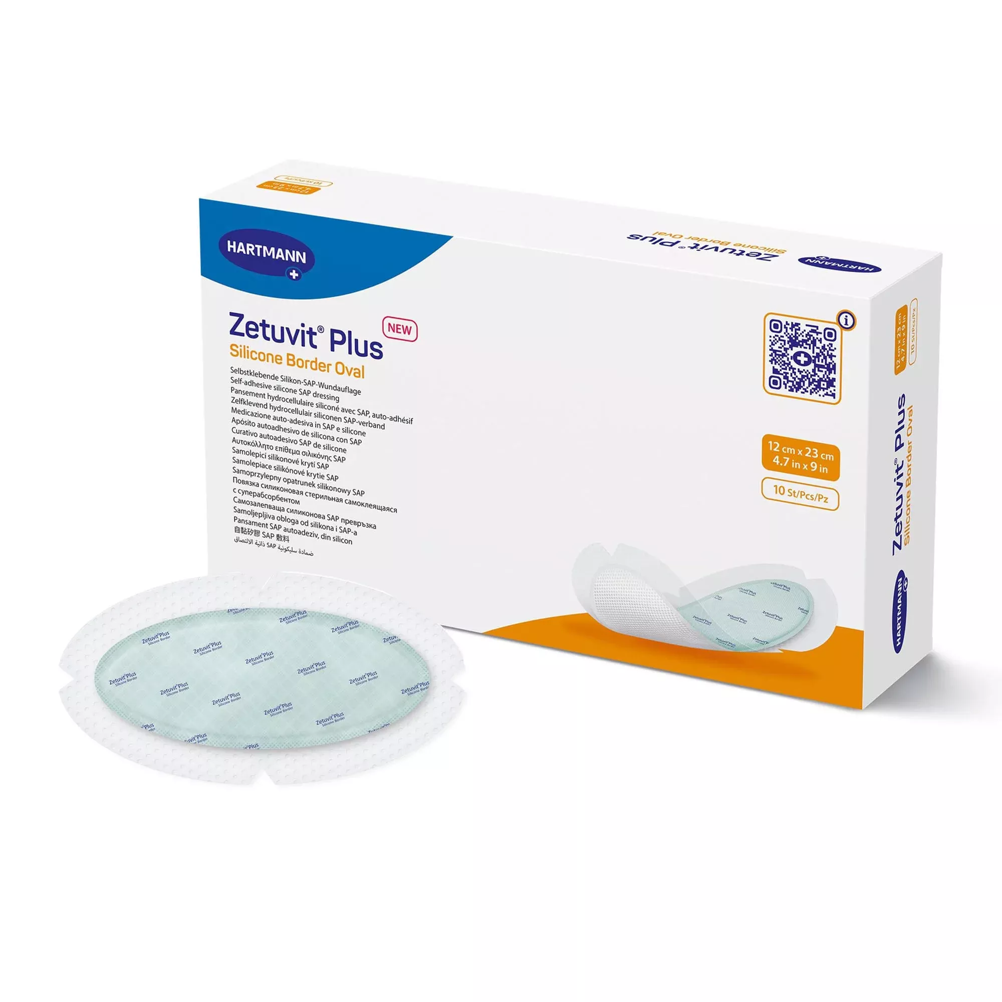 Zetuvit Plus Silicone Border Super Absorbent Dressing, 4.7 x 9 Inch Oval
