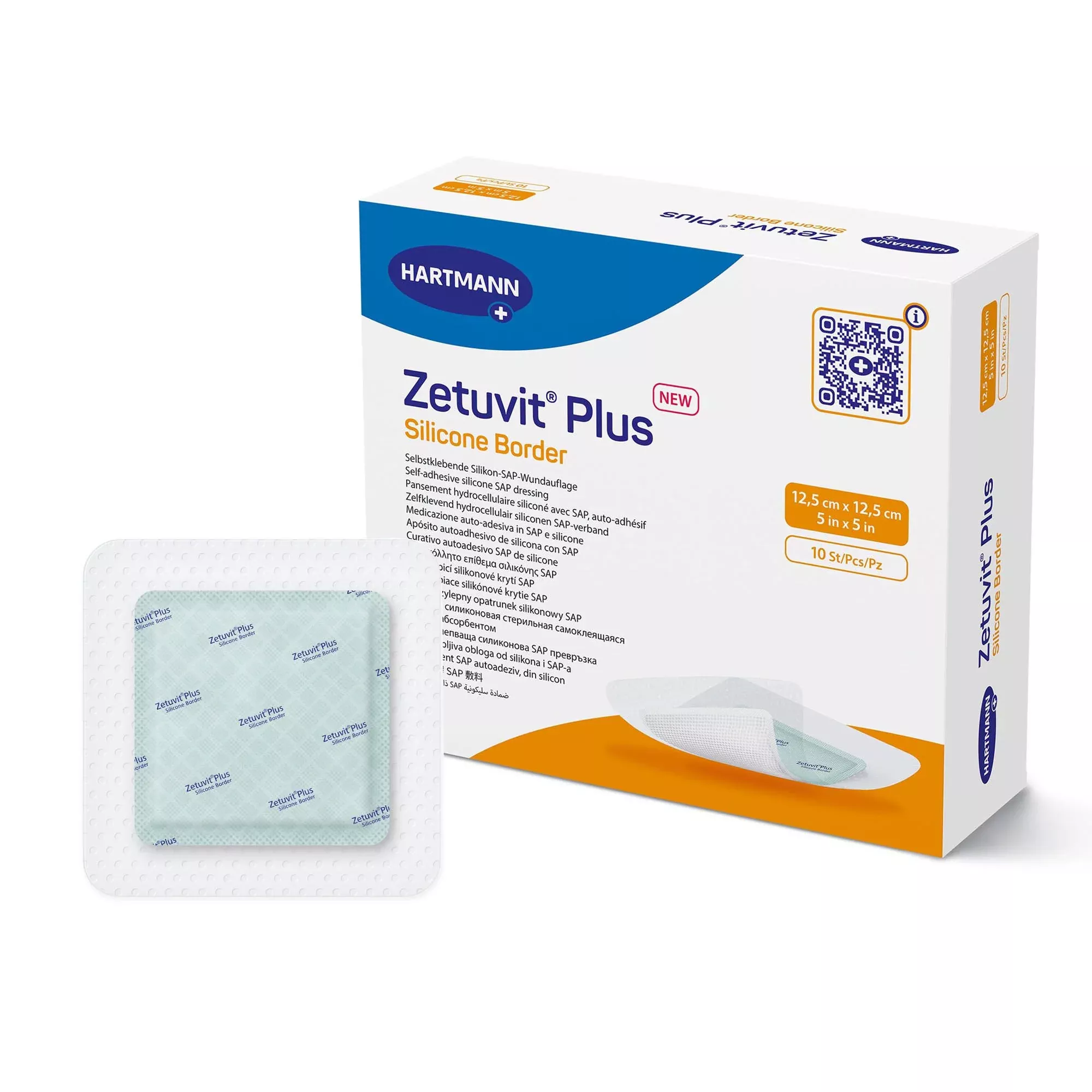 Zetuvit Plus Silicone Border Super Absorbent Dressing, 5 x 5 Inch