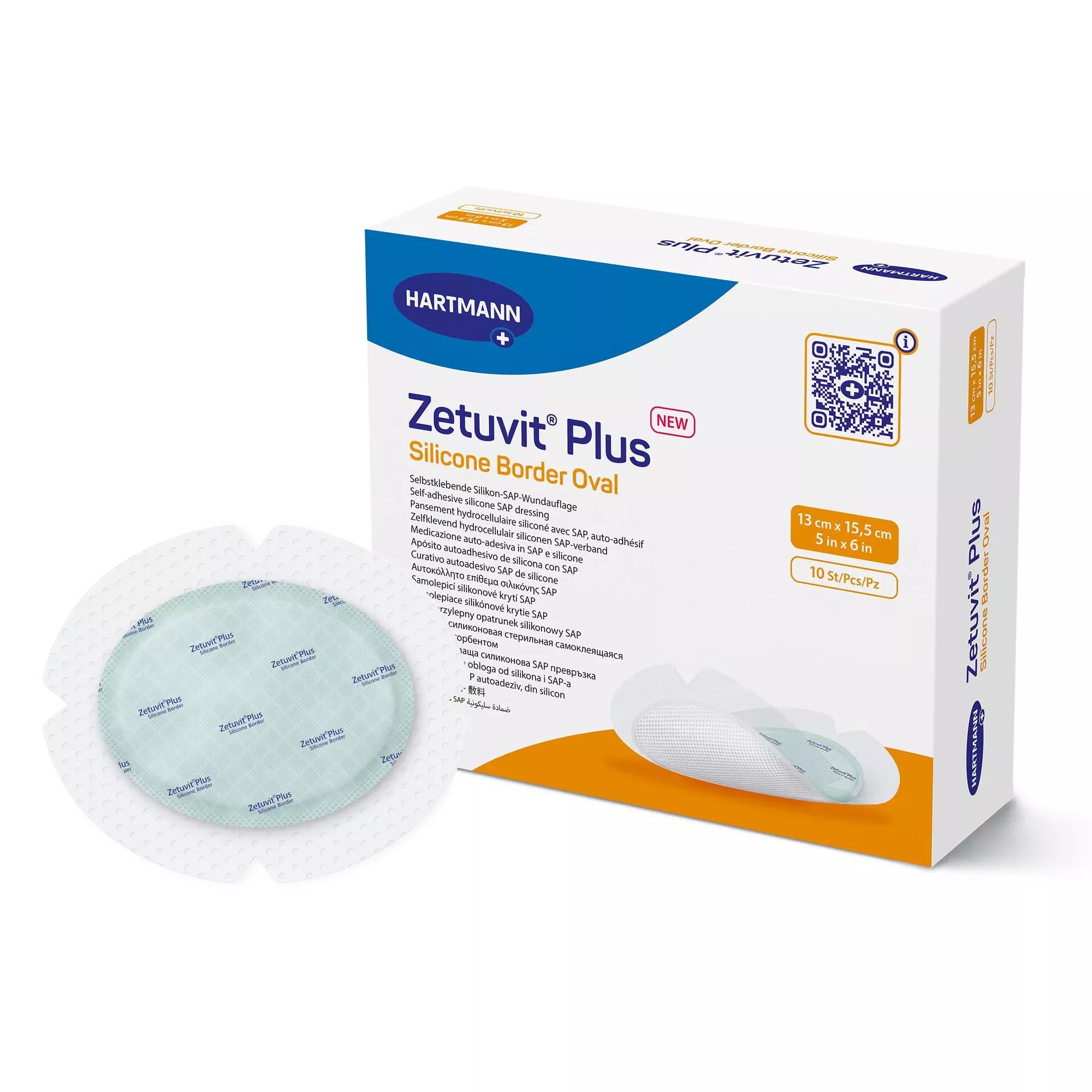 Zetuvit Plus Silicone Border Super Absorbent Dressing, 5 x 6 Inch Oval