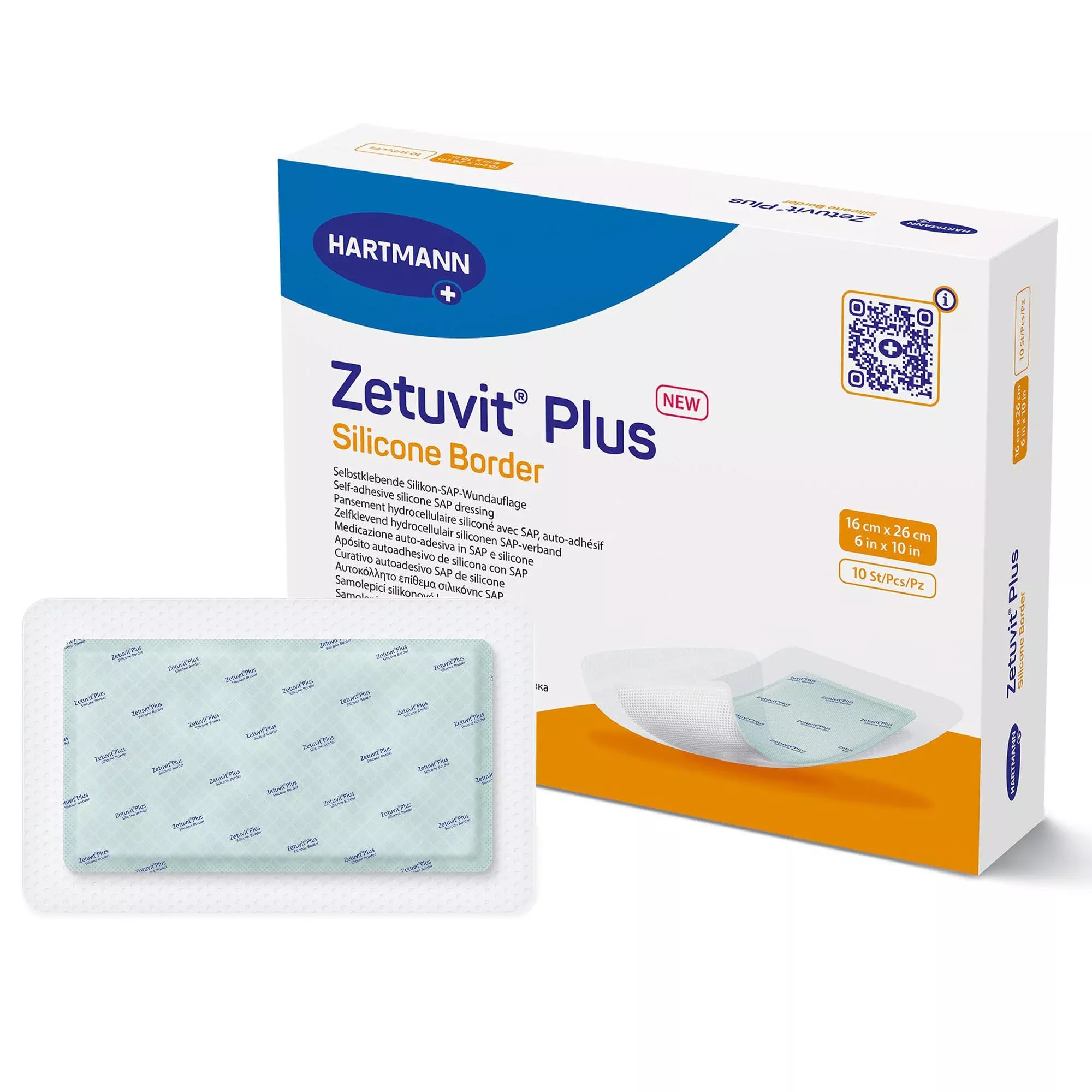 Zetuvit Plus Silicone Border Super Absorbent Dressing, 6 x 10 Inch