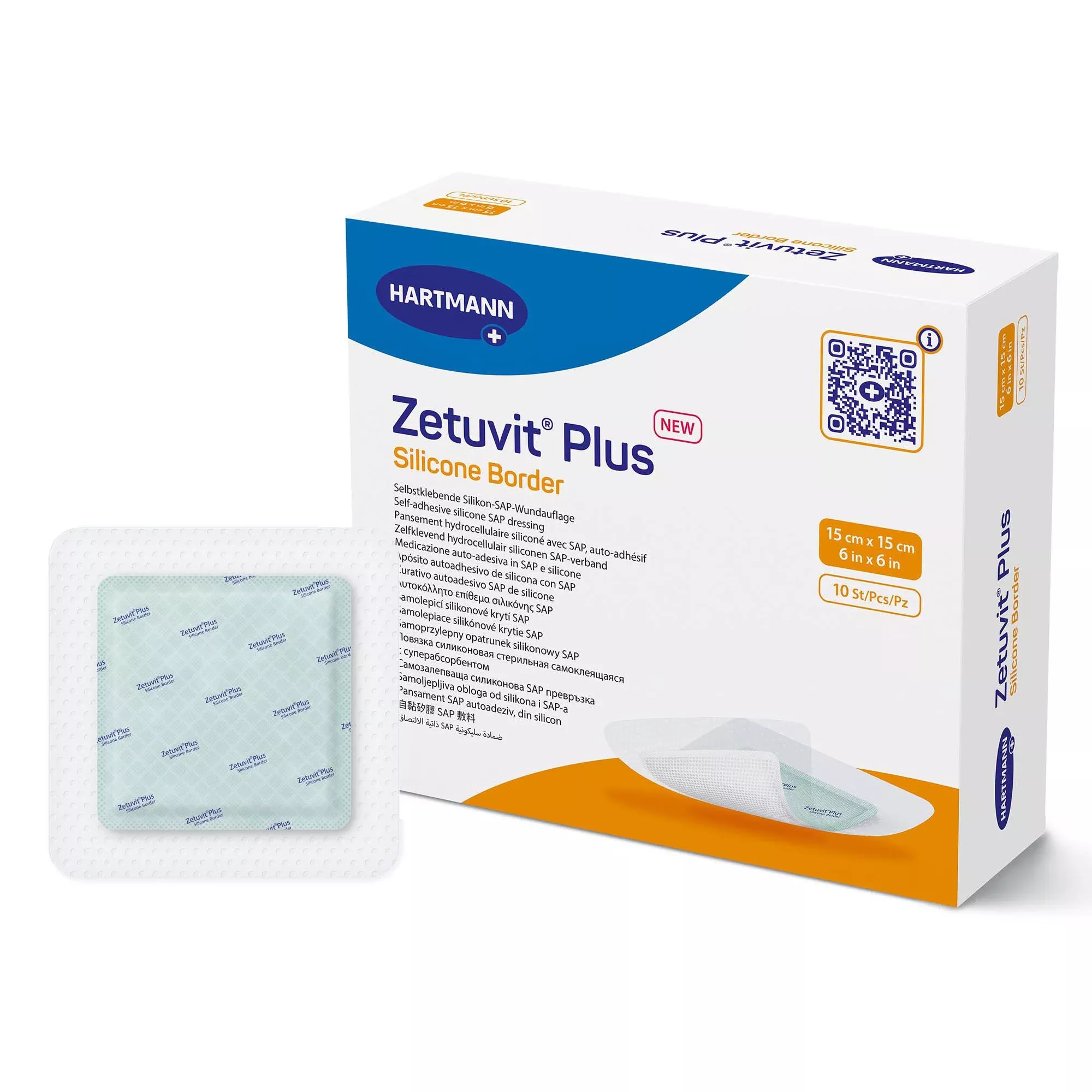 Zetuvit Plus Silicone Border Super Absorbent Dressing, 6 x 6 Inch