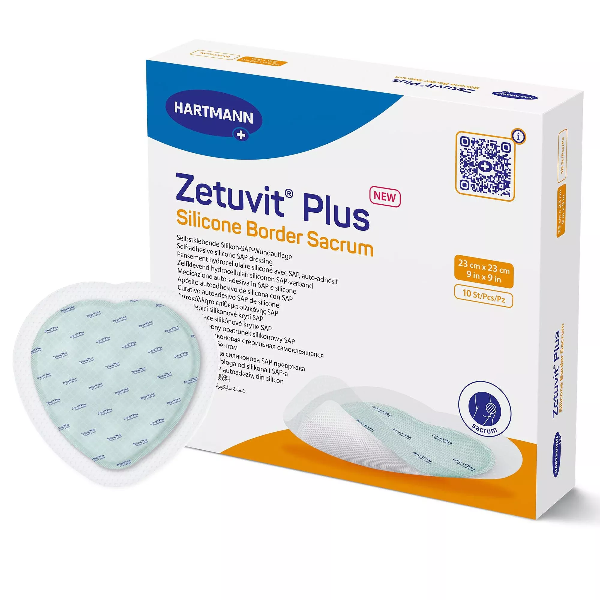 Zetuvit Plus Silicone Border Super Absorbent Dressing, 9 x 9 Inch Sacral