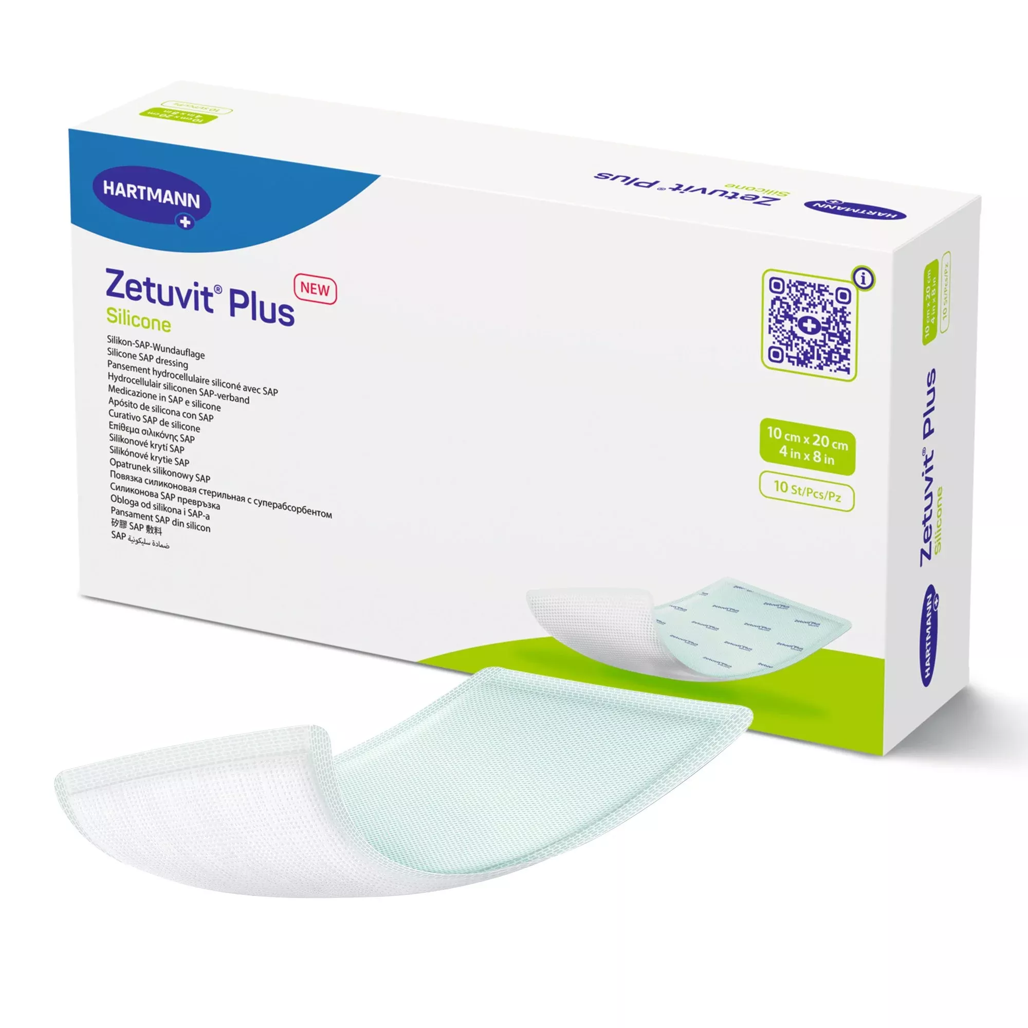 Zetuvit Plus Silicone Super Absorbent Dressing, 4 x 8 Inch