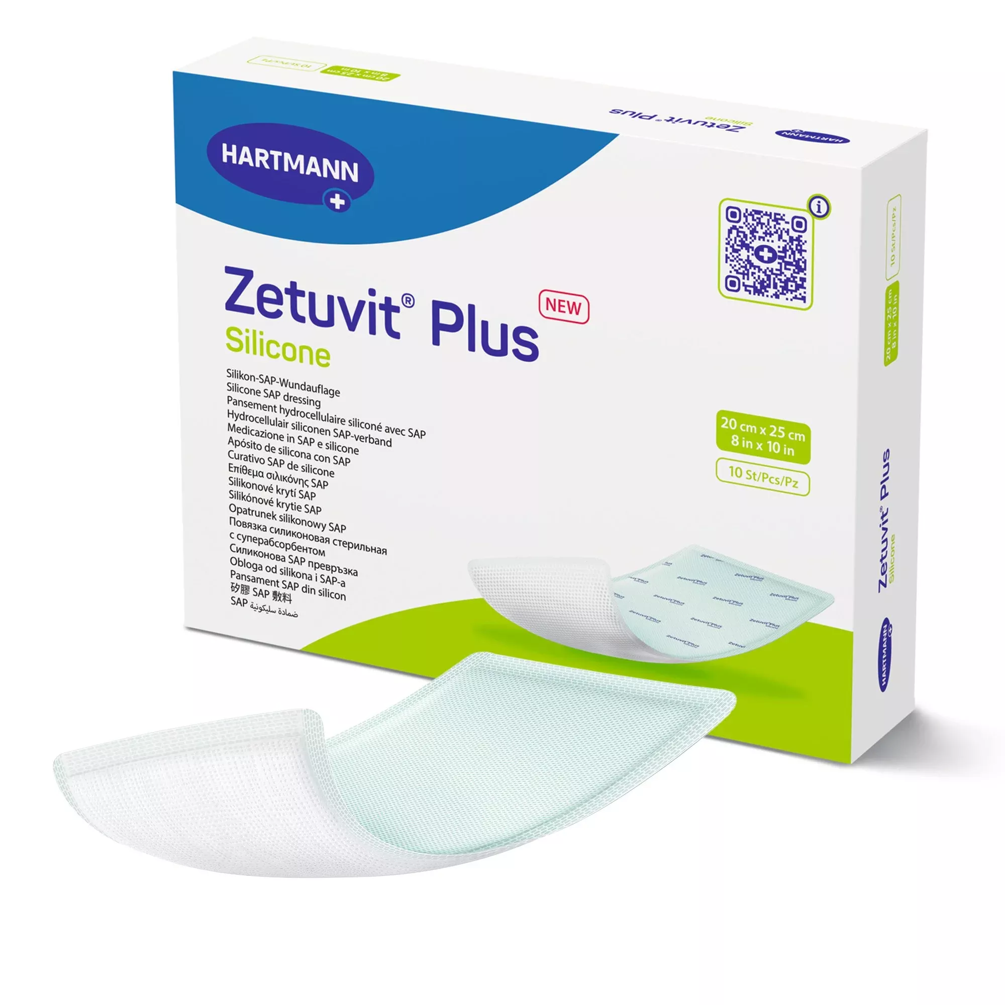 Zetuvit Plus Silicone Super Absorbent Dressing, 8 x 10 Inch
